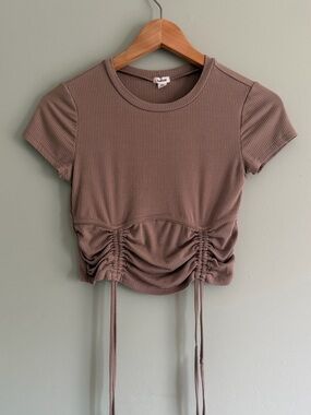 Garage Ribbed Ruched Crop Top - light brown